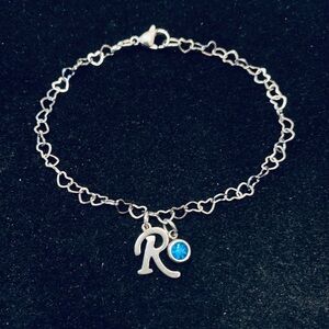 Mini link Hearts chain bracelet with Letter Initial and birthstone